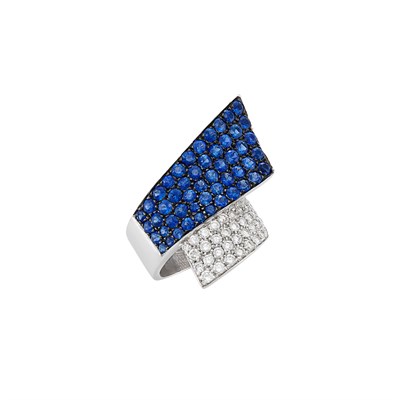 Lot 193 - Two-Color Gold, Sapphire and Diamond Bypass Ring