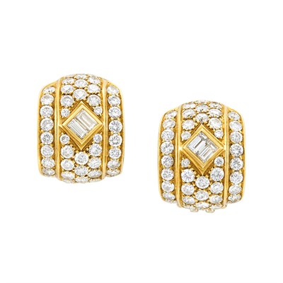 Lot 271 - Pair of Gold and Diamond Half-Hoop Earrings