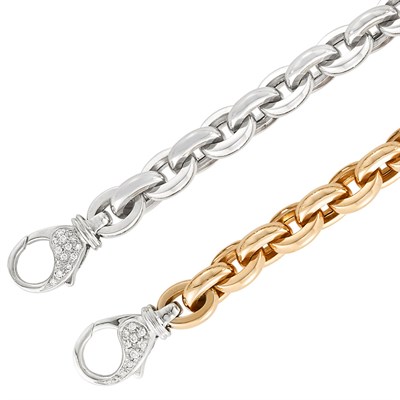 Lot 286 - Pair of Two-Color Gold and Diamond Bracelets