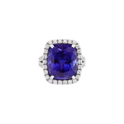 Lot 418 - White Gold, Tanzanite and Diamond Ring
