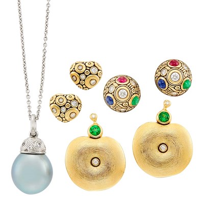 Lot 119 - Group of Yellow and White Gold, Platinum, Tahitian Cultured Pearl, Diamond and Gem-Set Jewelry, Alex Sepkus