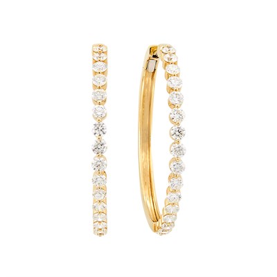 Lot 218 - Pair of Large Gold and Diamond Hoop Earrings