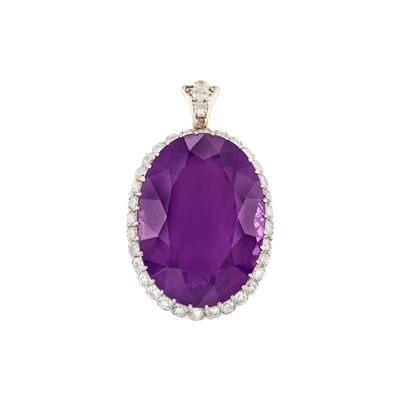 Lot 159 - Antique Platinum, Gold, Amethyst and Diamond Pendant