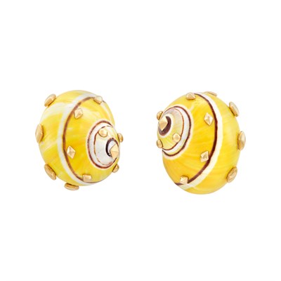 Lot 328 - Gold and Shell Earclips, Trianon
