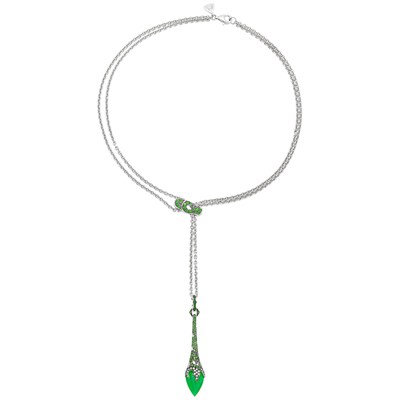 Lot 304 - Two-Color Gold, Diamond, Tsavorite Garnet and Chrysoprase Pendant-Necklace, Stephen Webster