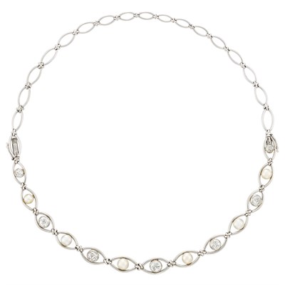 Lot 7 - Platinum, Diamond and Pearl Bracelet/Necklace Combination