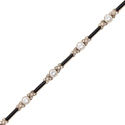 Lot 15 - Platinum-Topped Gold, Black Onyx and Diamond Bracelet