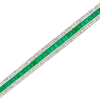 Lot 465 - Platinum, Emerald and Diamond Bracelet