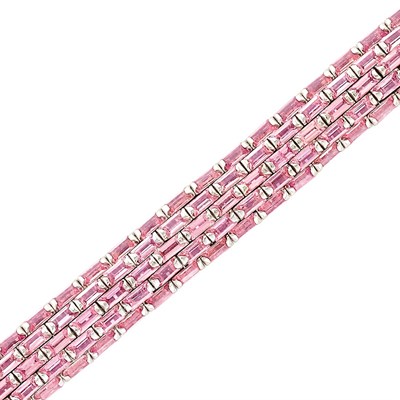 Lot 448 - Five Row White Gold and Pink Gem Bracelet