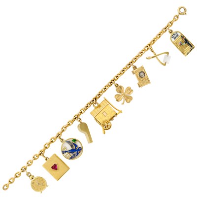 Lot 25 - Gold, Enamel and Gem-Set Charm Bracelet