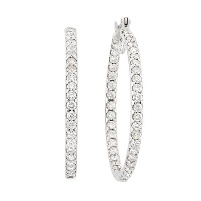 Lot 195 - Pair of White Gold and Diamond Hoop Earrings