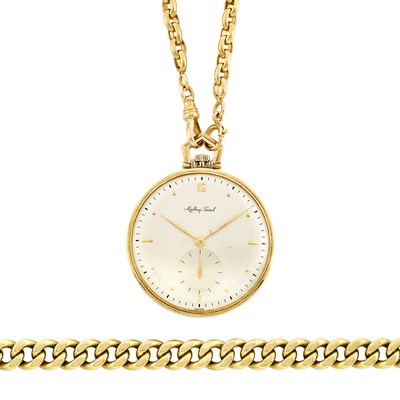 Lot 371 - Gold Link Bracelet and Gold Open Face Pocket Watch, Mathey-Tissot, and Gold Watch Chain