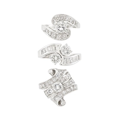 Lot 150 - Three Platinum, White Gold and Diamond Rings