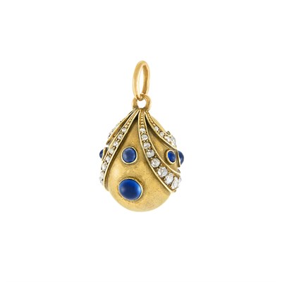 Lot 724 - Russian Diamond and Sapphire-Set Gold Pendant...