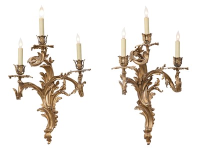 Lot 340 - Pair of Louis XV Style Gilt-Metal Three-Light...