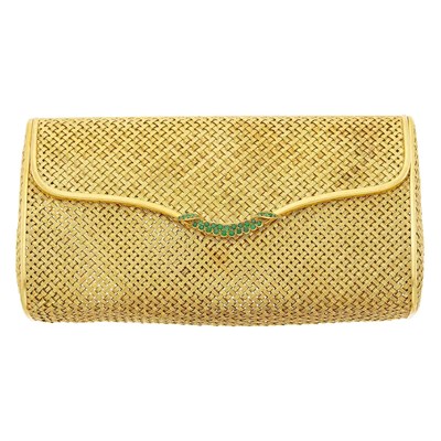 Lot 120 - Basketweave Gold Mesh and Emerald Clutch