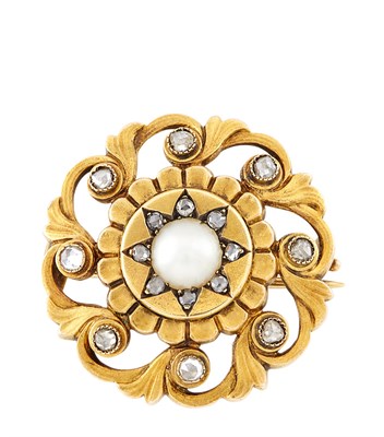 Lot 732 - Fabergé Gold, Diamond and Pearl Brooch...