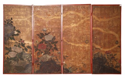 Lot 135 - Asian Painted Four-Panel Screen