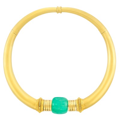 Lot 338 - High Karat Gold and Emerald Bead Necklace