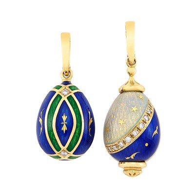 Lot 7 - Two Gold, Enamel and Diamond Pendants, Contemporary Fabergé