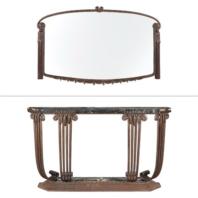 Lot 170 - Art Deco Iron and Marble Console In the manner...