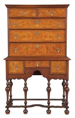 Lot 137 - William and Mary Style Walnut and Burl Walnut...