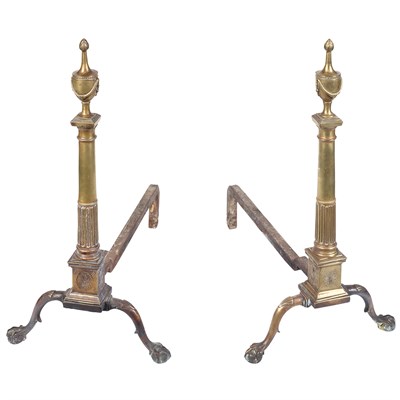Lot 113 - Pair of Chippendale Style Brass Andirons Early...