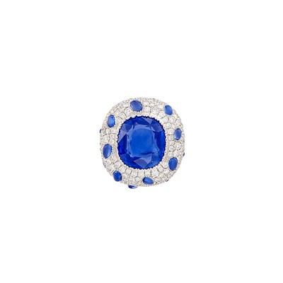 Lot 313 - White Gold, Sapphire, Cabochon Sapphire and Diamond Ring
