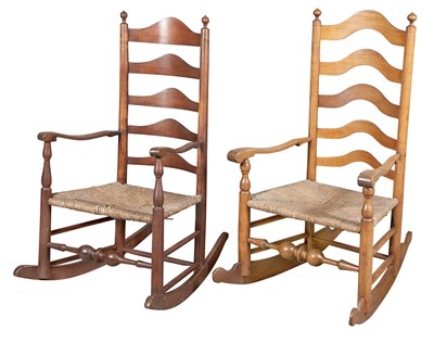 Lot 135 - Two Slat-Back Rush Seat Rocking Chairs D>...