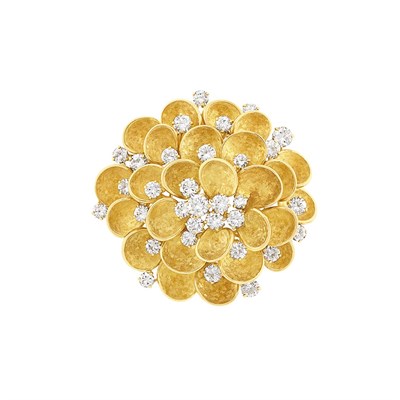 Lot 41 - Gold and Diamond Flower Clip-Brooch, Bulgari