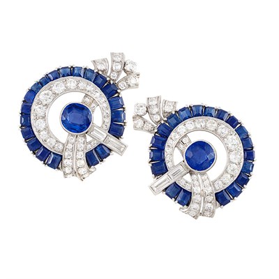 Lot 294 - Pair of Platinum, Sapphire and Diamond Earclips