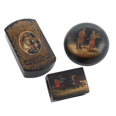 Lot 182 - Group of Three Russian Lacquered Papier-Mâché...