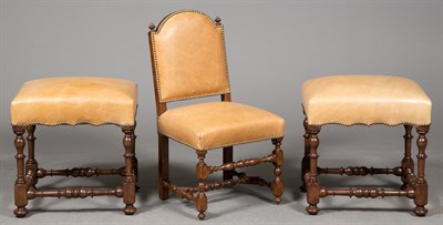 Lot 445 - Pair of Baroque Style Walnut Leather and Nail...