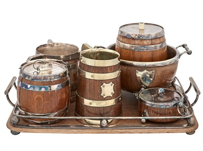 Lot 431 - Group of English Silver Plate Mounted Oak...