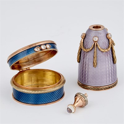 Lot 1282 - Fabergé Style Gold and Enamel Covered Box and...