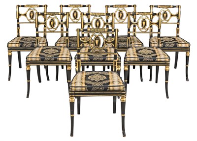 Lot 272 - Set of Eight Regency Black-Japanned and Parcel-...