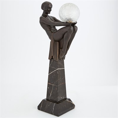 Lot 1455 - Art Deco Style Patinated Bronze, Marble and...