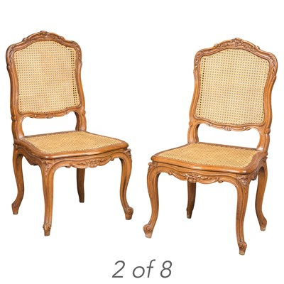 Lot 1394 - Set of Eight Louis XV Style Beechwood Caned Side Chairs