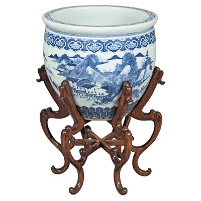 Lot 225 - Chinese Blue and White Porcelain Fish Bowl on...