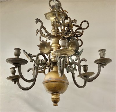 Lot 377 - Continental Brass Five-Light Chandelier Height...