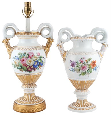 Lot 313 - Pair of Meissen Porcelain Handled Urns One...