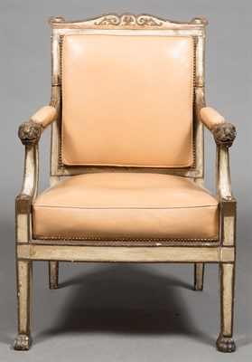 Lot 352 - Empire Painted and Parcel-Gilt Fauteuil à la...
