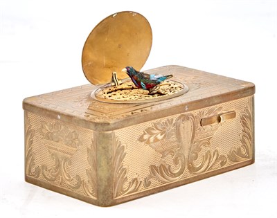 Lot 1212 - Continental Brass Singing-Bird Box Height 1...