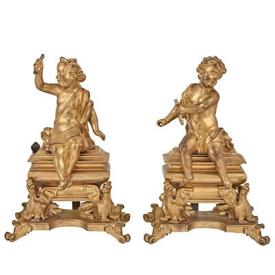 Lot 328 - Pair of Régence Ormolu Chenets Circa 1715 Each...