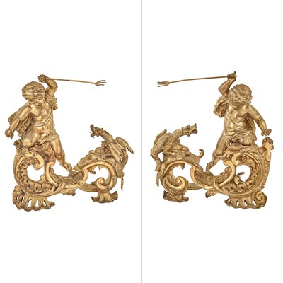 Lot 338 - Louis XV Style Ormolu Chenets 19th century...