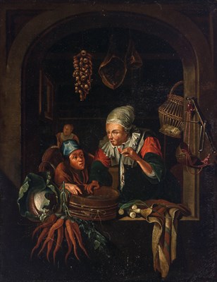 Lot 42 - After Gerard Dou A Herring Seller Conversing...