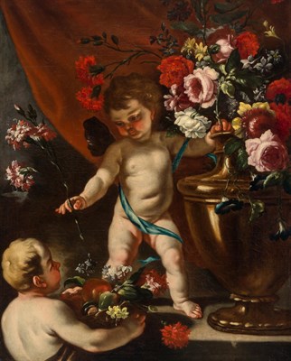 Lot 60 - Roman School 18th Century Two Putti Arranging...