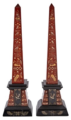 Lot 363 - Pair of Napoleon III Marble and Slate Obelisks...