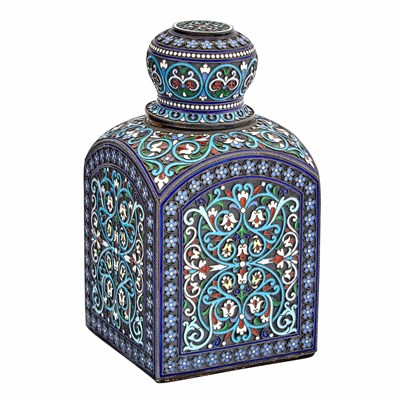 Lot 134 - Russian Silver and Cloisonné Enamel Tea Caddy...