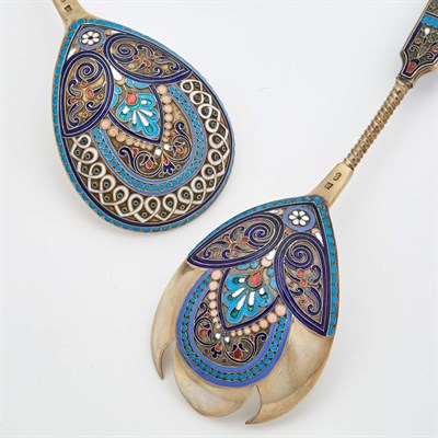 Lot 133 - Pair of Russian Silver-Gilt and Cloisonné...
